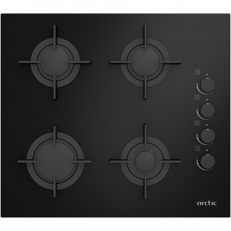 Plita incorporabila Arctic ARSGN64125S, Gaz, 4 arzatoare, Dispozitiv de siguranta, Gratare fonta, 60 cm, Sticla Neagra