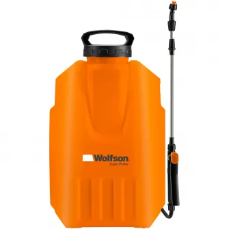 Pompa de stropit cu presiune pe acumulator Wolfson WFS072, rezervor tip rucsac 12 L, acumulator 12 V 8.0 Ah, lance telescopica, presiune 2 - 4 bar, include 4 duze pentru stropire