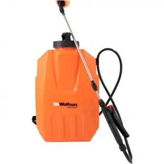 Pompa de stropit cu presiune pe acumulator Wolfson WFS072, rezervor tip rucsac 12 L, acumulator 12 V 8.0 Ah, lance telescopica, presiune 2 - 4 bar, include 4 duze pentru stropire