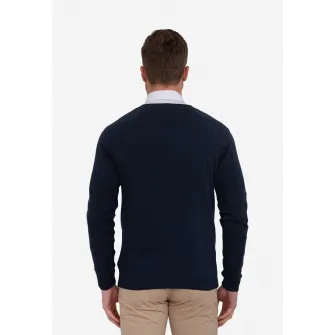 Sir Raymond Tailor, Pulover tricotat fin cu decolteu in V, Albastru ultramarin, L