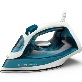 Fier de calcat Philips DST2020/90 Seria 2000, 2000W (240V), debit de abur 25g/min si jet de abur 110g/min, 4 setari de abur, talpa ceramica, sistem anti-picurare, Calc Clean, capacitate rezervor 250ml, albastru inchis