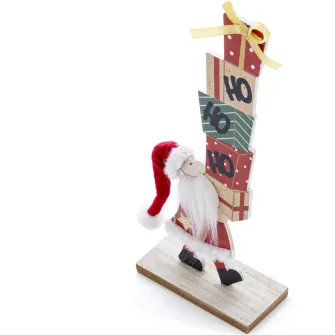 Figurina Kring, Mos Craciun cu cadouri, 27.5 cm, lemn, Rosu