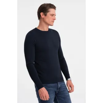 OMBRE, Pulover cu decolteu la baza gatului si model uni, Albastru ultramarin, 2XL