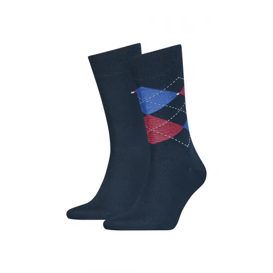 Tommy Hilfiger, Set de sosete elastice cu model uni si in carouri - 2 perechi, Bleumarin, 39-42