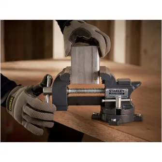 Menghina de banc Stanley Maxsteel 1-83-065, 100mm, forta de strangere 1100 kg ideala pentru aplicatii usoare, baza se fixeaza direct pe bancul de lucru pentru stabilitate adaugata, 4.9 kg