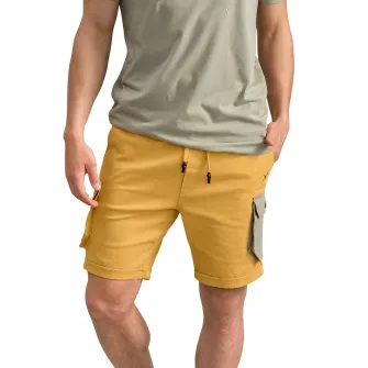 KAFT, Pantaloni scurti cargo cu talie ajustabila, Kaki, Galben sofran, 44