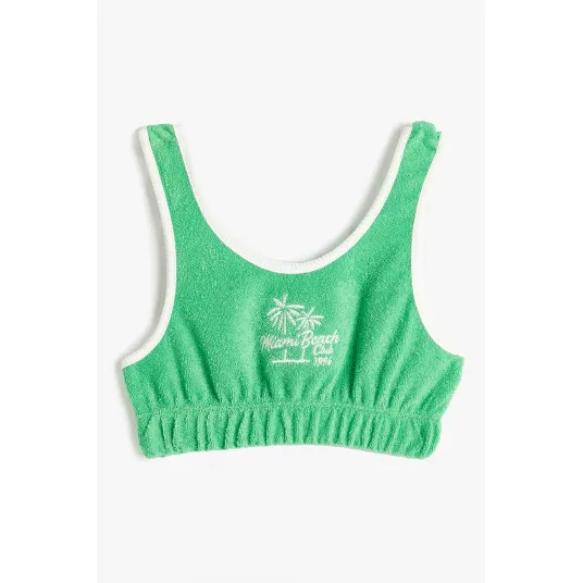 KOTON, Top crop cu model grafic, Verde, Alb, 146-152 CM