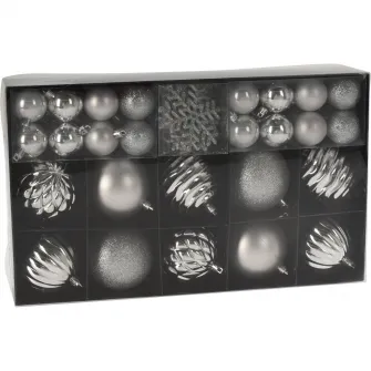 Set 50 globuri Craciun Home&styling, dimensiuni asortate, argintiu