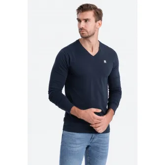 OMBRE, Bluza cu decolteu in V si detaliu logo, Bleumarin, L