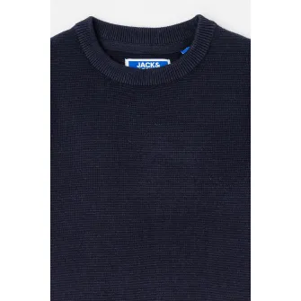 Jack & Jones, Pulover din amestec de bumbac organic cu decolteu la baza gatului, Bleumarin, 152 CM