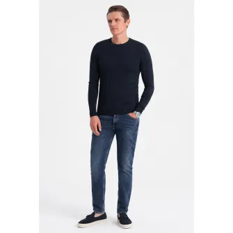 OMBRE, Pulover cu decolteu la baza gatului si model uni, Albastru ultramarin, 2XL
