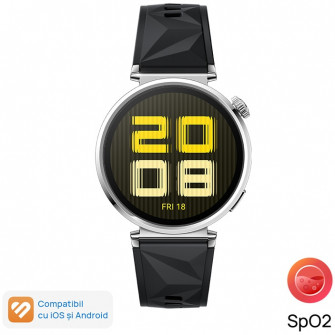 Smartwatch Huawei Watch GT 5, 41MM, Tarnish Stainless Steel Case, Black Fluoroelastomer Strap