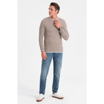 OMBRE, Pulover slim fit cu model uni, Bej, 2XL