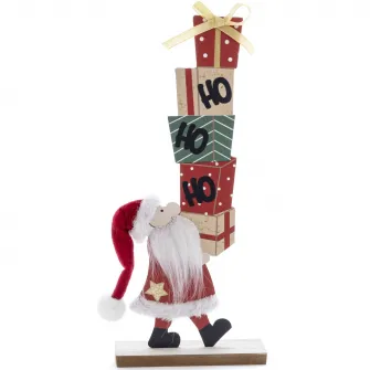 Figurina Kring, Mos Craciun cu cadouri, 27.5 cm, lemn, Rosu