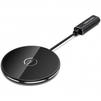 Incarcator wireless Vention 15W, 1 x wireless, alimentare prin USB Type-C, Aluminiu si sticla securizata, Negru