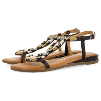Gioseppo, Sandale de piele cu margele, Negru, 37
