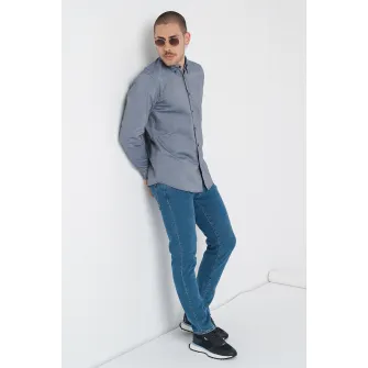 BOSS, Camasa regular fit cu guler Oxford Rickert, Albastru prafuit, L