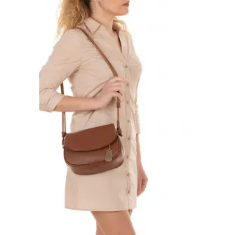 Anna Morellini, Geanta crossbody din piele cu aspect texturat, Maro scortisoara