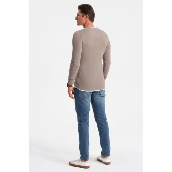 OMBRE, Pulover slim fit cu model uni, Bej, 2XL