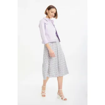 GreenPoint, Fusta midi cu model Circle Cut, Kaki, Lila, Albastru, 44