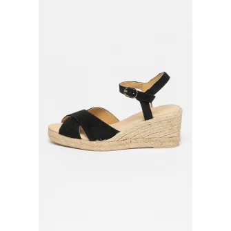 Geox, Sandale-espadrile de piele intoarsa cu talpa wedge Gelsa, Negru, Maro nisip, Maro taupe deschis, 39