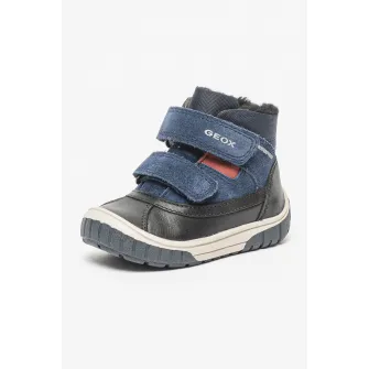 Geox, Ghete impermeabile cu insertii de piele intoarsa, Negru, Bleumarin, 20 EU