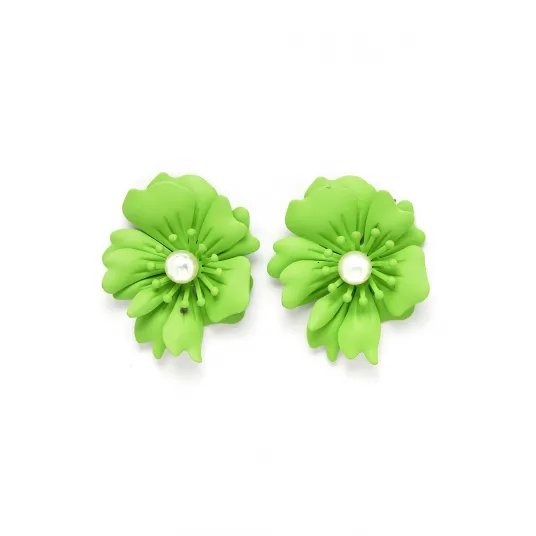 AVANT-GARDE PARIS, Cercei in forma de floare, Verde, Alb