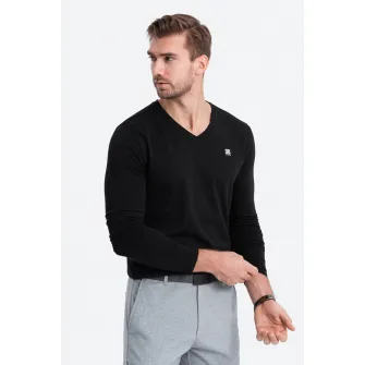 OMBRE, Bluza cu decolteu in V si detaliu logo, Negru, M