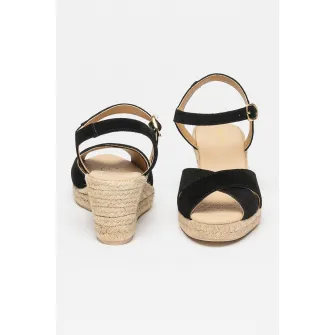 Geox, Sandale-espadrile de piele intoarsa cu talpa wedge Gelsa, Negru, Maro nisip, Maro taupe deschis, 39