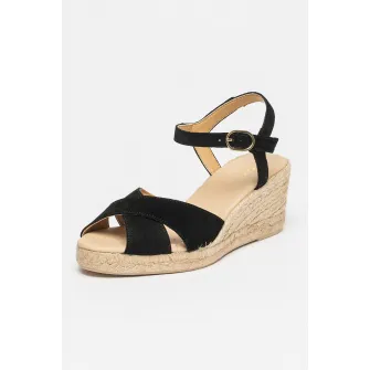 Geox, Sandale-espadrile de piele intoarsa cu talpa wedge Gelsa, Negru, Maro nisip, Maro taupe deschis, 39