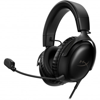 Casti Gaming HyperX Cloud III, DTS Headphone:X Spatial Audio, drivere 53mm, microfon detasabil cu metal mesh, noise cancelling si indicator LED, jack 3,5mm, USB-C, USB-A, cupe cu spuma cu memorie, multiplatforma, negru