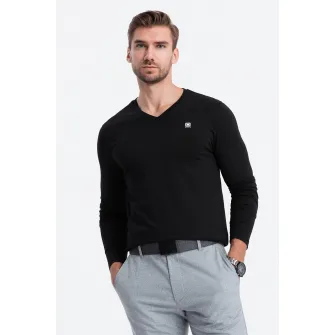OMBRE, Bluza cu decolteu in V si detaliu logo, Negru, M