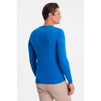 OMBRE, Pulover slim fit cu decolteu in V, Albastru royal, S