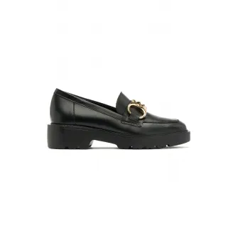 RYЕЃKO, Pantofi loafer de piele cu detalii lant, Auriu, Negru, 40