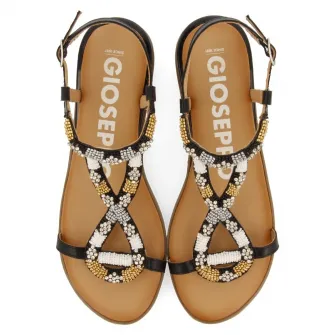Gioseppo, Sandale de piele cu margele, Negru, 37
