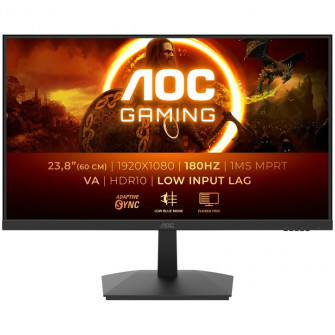 Monitor Gaming AOC, 23.8'', VA, FHD, 180Hz, 4ms, 1ms, HDR10, FlickerFree, HDMI, DisplayPort, 24G15N2, Negru