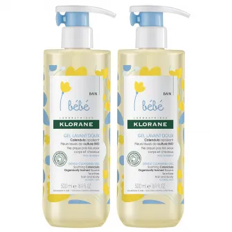 Pachet Gel spumant pentru par si corp Klorane Bebe, 2x500 ml
