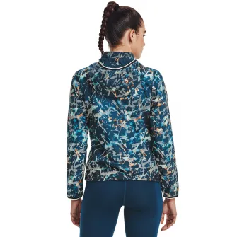 Under Armour, Jacheta cu gluga, pentru alergare Storm Outrun, Negru, Albastru petrol, S