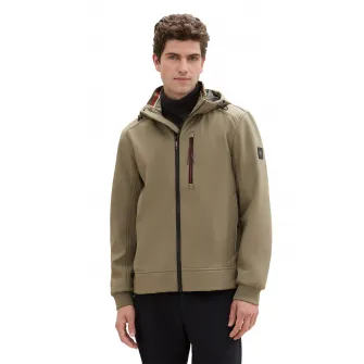 Tom Tailor, Jacheta cu gluga si buzunar cu fermoar, Verde masliniu, XL