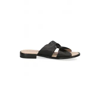 Caprice, Papuci din piele, Negru, Maro nisip, 39