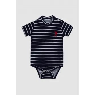 U.S. Polo Assn., Body de bumbac in dungi cu logo brodat, Bleumarin, 68-74 CM