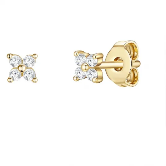Lulu & Jane, Cercei placati cu aur de 14K, cu zirconia, Auriu, Galben