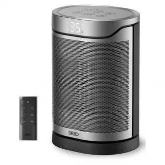 Aeroterma Dreo Atom 318, 1500W, Heater Ceramica, Termostat, Eco Mode, Functie Ventilator, Oscilatie 70°, Timer 12h, Silentios, Display LED, Telecomanda, Negru&Argintiu