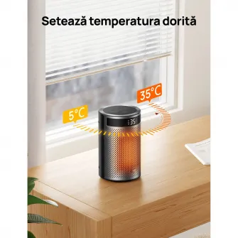 Aeroterma Dreo Atom 416, 1500W, Heater Ceramica, Termostat, Timer 12h, Display LED, Eco Mode, Silentios, Mod Eco, Telecomanda, Negru&Argintiu