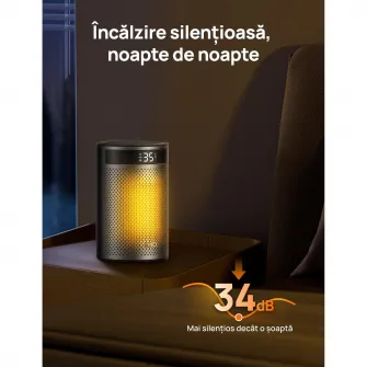 Aeroterma Dreo Atom 416, 1500W, Heater Ceramica, Termostat, Timer 12h, Display LED, Eco Mode, Silentios, Mod Eco, Telecomanda, Negru&Argintiu