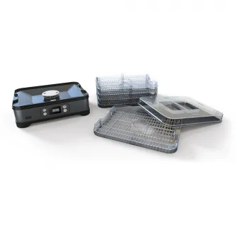 Aparat de deshidratat si uscat alimente iHunt Bro Dehydrator 3-in-1, 250W, 5 tavi, Termostat, Programare, Temperatura pana la 70 grade C, Grey