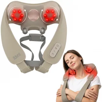 Aparat de masaj cervical iHunt SPA SmartNeck Air 3D, Electrostimulare EMS/TENS, Compresie inteligenta, Functie incalzire, Portabil, Reincarcabil