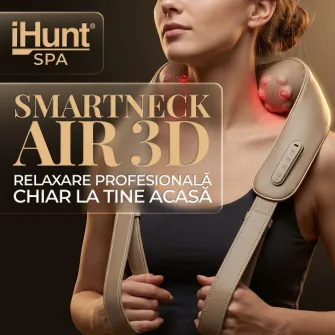 Aparat de masaj cervical iHunt SPA SmartNeck Air 3D, Electrostimulare EMS/TENS, Compresie inteligenta, Functie incalzire, Portabil, Reincarcabil
