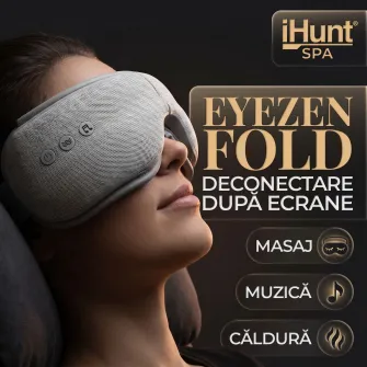 Aparat de masaj ocular si ochi iHunt SPA EyeZen Fold, Design pliabil, Compresie inteligenta cu aer, Functie incalzire, Bluetooth, Portabil, Gray