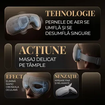 Aparat de masaj ocular si ochi iHunt SPA EyeZen Fold, Design pliabil, Compresie inteligenta cu aer, Functie incalzire, Bluetooth, Portabil, Gray